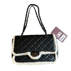 Gilda Paris 2 Way Crossbody Bag Black with Fuzzy Sherpa Trim NWT